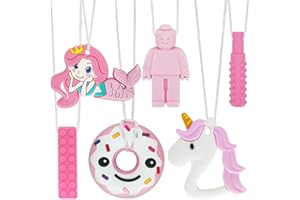 NHCUIJUN 6PCS Sensory Chew Necklace, Biting Toys for Autistic Kids,Chewy Necklace Value Pack,Teether Toys for Children with Autism, ADHD,Safe, Durable, & Easy to Clean, Chew Necklaces for Sensory Kids（pink）
