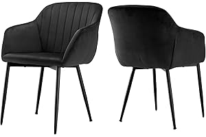 Goeurvant Pack de 2 Sillas de Comedor Sillas de Comedor Velvet con reposabrazos Patas de Metal Negro Diseño Ergonomica Silla Tapizada
