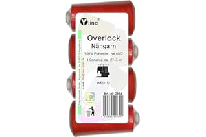 YLINE 4 bobinas Overlock, rojo, 2743 m, NE 40/2, 100% poliéster, hilo para máquina de coser, 2934