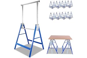 Fiqops Juego de 8 caballetes de trabajo, capacidad de carga de 200 kg, 7 posiciones, altura ajustable, 80 – 130 cm, de metal, caballetes para andamios, caballete plegable