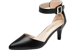 DREAM PAIRS Womens Court Shoes Pointed Toe Low Kitten Heel Ladies Pumps Ankle Strap Dress Sandals
