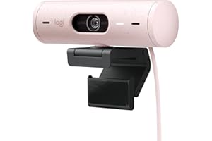 Logitech Brio 500 HD Webcam Ajuste Luz, Modo Visualización, Mics Duales con Reducción Ruido, Cubierta Privacidad Cámara Web, Admite MS Teams, Google Meet, Zoom, Cable USB-C, Webcam Streaming - Rosa