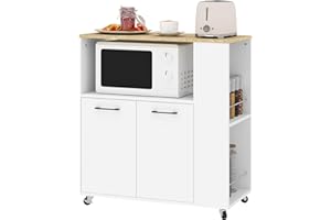 HOMCOM Carrello Cucina con Ripiano Aperto, Armadietto a 2 Ante e Scaffale Laterale a 2 Livelli, Carrello Multiuso con Ripiano Regolabile in Legno, 75x40x80.5 cm, Color Bianco e Rovere