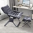Modern Lazy Chair with Ottoman, Folding Lounge Reclining Sofa Chair with Armrest Comfy Lounge Chair Leisure Chair with Side Pocket for Bedroom, Balcony, Living Room, Office, Grey (001Grey)