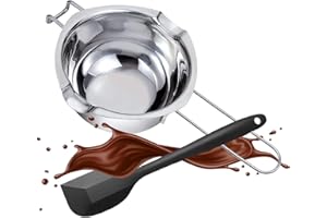 KIUIOM Wasserbad-Schmelztopf Edelstahl Wasserbad Schüssel Schmelztopf Schmelzschale 304 Edelstahl Schmelzschüssel,Wasserbadtopf Schmelzschale mit Spatel für Schokolade Creme Butter Kerzenwachs machen