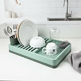 Deconox Aqua Gri Tezgah &Uuml;st&uuml; Bulaşıklık - 42x26x12 cm Pratik Tabak ve Bardak Kurutma Rafı - Modern Mutfak Organizeri 2 Renk S