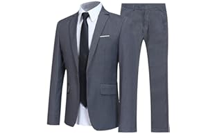 GÉNÉRIQUE Costumes 2 pièces pour Hommes Blazer d'affaires Coupe Slim à Un Bouton Costume de fête de Mariage Veste Gilet et Pantalon Costume décontracté régulier