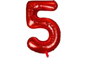 DAZAKA Ballon Anniversaire 5 Ans Rouge - 101 CM Ballon Chiffre Numéro 5 - Décoration Anniversaire 5 Ans - Décoration Fête 5 Ans - Vole Grâce à l'Hèlium