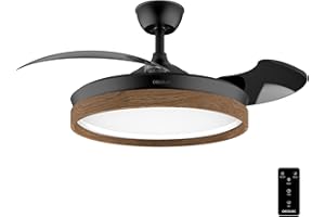 Cecotec Ventilatore da Soffitto con Luce Energysilence Aero 4320 Invisible Wood&Black. 35W. 6 Velocità. Pale Retrattili. Telecomando. Timer. Luce Integrata. Intensità Luminosa Regolabile