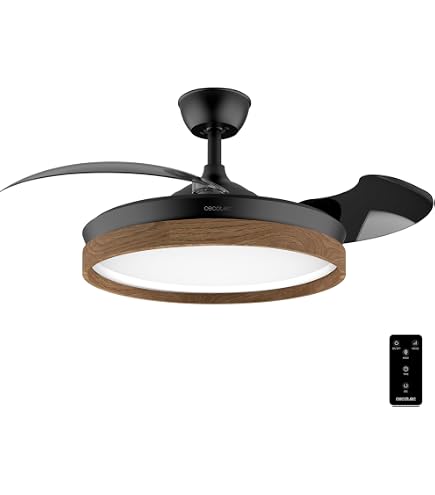 Ventilateur Plafond LED Pales Rétractables Supereco - 45W, 4400Lm, Blanc, Télécommande (silencieux, 6 Vitesses)
