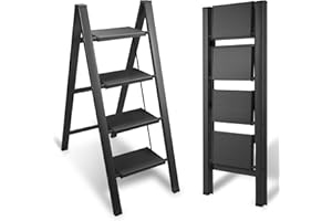 ‎EULENKE Eulenke 4 Stufen Leiter Aluminium Klappleiter, Klappbar Leichte Stehleiter, Trittleiter 4 Stufen, rutschfeste Leiter mit Klappsicherung, Klappleiter für Haushalt, Küche, Belastbar bis 150 kg,Schwarz