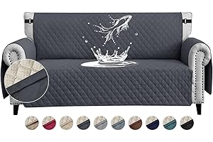 ‎FIGOOO FIGOOO wasserdichte Sofabezug 3 Sitzer Dicke Sofaschoner Wasserdicht Gesteppte Sofa Überzug mit Seitentaschen Sofaüberwurf rutschfest Kratzfest für Haustiere Hunde Katzen,Dunkelgrau