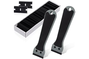 EHDIS 2 Manico Lungo Raschietto Plastica con 100 Lame di Plastica, Raschietto Set, per Piano Induzione, Cucina, Piastrelle e Auto, Rimuove Adesivi, Etichette Adesive di Carta, grigio