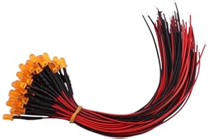 WALFRONT 50Pcs 3/5/10mm Pre-Wired Diffused LED Diodes Multi Colors Light DC 9-12V(Orange Light-5mm)