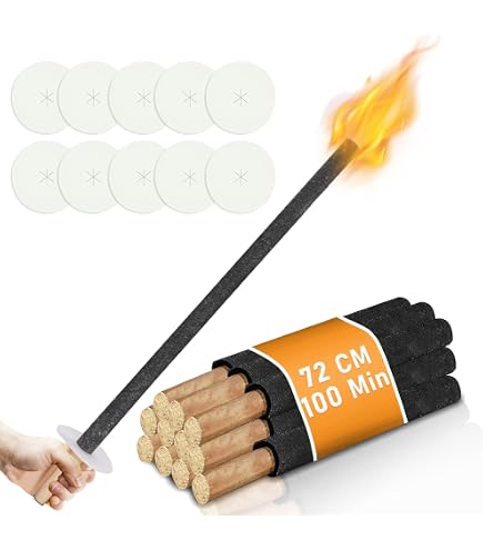 Ikodm 25 Fiaccole Di Cera Da Esterno - 90 Minuti Di Combustione, Manico Lungo 12 Cm, Antivento, Perfette Per Escursioni Notturne, Falò, Giardino E Feste