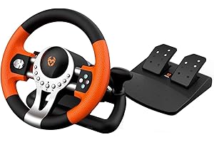 KROM K-Driver – Volante da corsa con pedali e vibrazioni, compatibile con PC, PS3, PS4 e Xbox One, con leva del cambio, levette e 12 pulsanti, connessione USB per giochi di guida