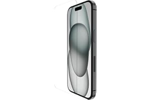 Belkin Protection d'écran antimicrobienne ScreenForce TemperedGlass pour iPhone 15, verre trempé, fine, transparente, antirayure, support Easy Align pour pose sans bulle d'air, pack de 2