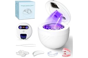 Ultrasonic Retainer Cleaner Machine, TechKen 45khz Cleaning Dental Cleaner with UV Light, Portable Digital Timer for Dentures, Aligner, Mouthguard (White)