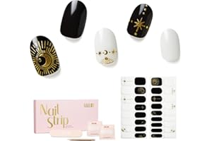 NAILOG - Strisce adesive per unghie in gel semi catalizzato, 34 pezzi, compra 2 e prendi 1 luce UV, lunga durata, con finitura lucida in gel, colore: nero, Astral Glyphs