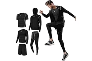 Superora 5 Pezzi Fitness Palestra Completi Sportivi Uomo Abbigliamento Sportivo Pantaloni Compressione Maglie Maglietta Pantaloncini Corsa Leggings Set Uomo