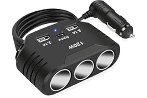 ‎QIDOE 12V USB Verteiler 120W Kfz Zigarettenanzünder Adapter Auto Ladegerät 3 Mehrfach Steckdose Splitter DC 24V Stecker Ladekabel mit 3 USB Anschlüsse für Handy Sitzheizung GPS DashCam Navi