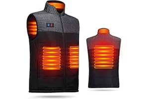 Wigo Gilet Chauffant électrique Double Interrupteur réglable 4 réchauffeurs Chargement USB Chauffage ultraléger Protection Contre Froid extérieur Noir (Batterie Non Incluse)