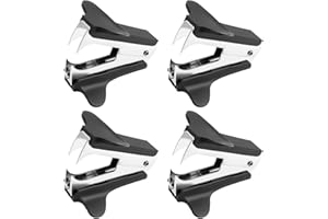 Jecdfs Set di 4 Levacuciture Mini in Acciaio Inossidabile - Rimuovi Graffette Portatile per Ufficio, Nero - Facile da Usare Senza Danneggiare la Carta