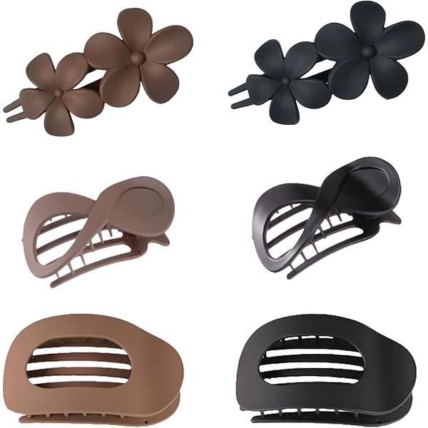 Haarspangen Gebogen Matt – 4er Set Flache Klammern Für Dickes & Dünnes Haar, Schwarz & Braun