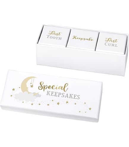Set Of 3 Keepsake Boxes – For First Tooth, First Curl & Precious Things, Baby Shower Or Christening Gift, White With Silver Bunny Design-918642