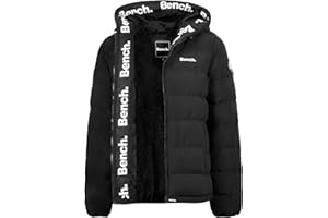 Bench Original Mens Heavy Weight Fleece Lined Padded Ultra Warm Winter Black Hooded Coat Jacket Zip Pockets Inside Zip Pocket