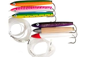 kmucutie Cedar Plug trolling Fishing Lures 6 inch Natural Cedar Fully Rigged Tuna Lure