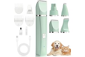 ‌YGVQN Tagliapelo 4 in 1 per Animali, Basso Rumore Senza Fili, Ricaricabile USB, 4 Accessori, Tosatrice per Cani Professionale (Zampe, Occhi, Orecchie, Viso, Corpo) Sicuro e Precisione - Verde