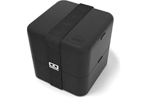 MONBENTO - Bento box MB Square Onyx - Duże pudełko na posiłek z przegródkami - Dwupoziomowy hermetyczny lunch box - Idealny do pracy/szkoły - Bez BPA - Trwały i bezpieczny - Made In France - Czarny