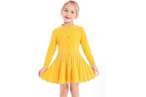 SMILING PINKER Kids Girls Pleated Dress Long Sleeve Button Down School Knitted Sweater Dresses