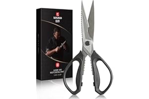 XINZUO Ciseaux de Cuisine en Acier Inoxydable -Revêtus de Titane Noir - Multifonctionnels Professionnel Tranchants Ciseaux de Ménage pour la Viande, Herbes, Poisson, Légume -avec Boîte Cadeau
