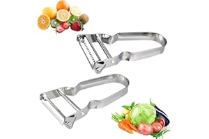 EUROAMZ Pelador Patatas y Rallador de Acero Inoxidable Manual y Profesional - Pelador Verduras - Laminador Verduras y Frutas Cromados en Color Plateado - Agarre Natural y Ergonómico.