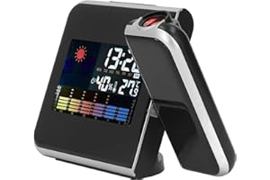 Tisaika Projection Alarm Clock, Weather Clock Bedside with 180° Projector, LCD Digital Clock with 12/24H Time Date Snooze Temperature Humidity Table Clock Backlight for Bedroom Living Room Office