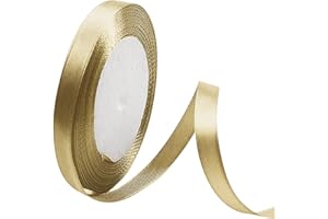 POPOYU Champagne Gold Satin Ribbon 10mm, 23 Meters Champagne Fabric Ribbons Double Sided Silk Ribbons for Gift Wrapping, Crafting, Hair Bows, Balloons, Wreaths, Cakes, Wedding Party, Christmas Decoration