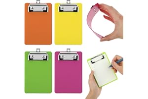 Bewudy Lot de 4 petits porte-blocs de 10,2 x 15,2 cm, mini porte-bloc en plastique format lettre avec clip bas, pour fournitures de bureau et de classe (4 couleurs A)