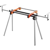 VEVOR Steel Miter Saw Stand with One Piece Mounting Bracket Clamps Load 300 lbs Adjustable Height and Length, Portable Foldin