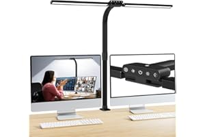 Moslumin Lampe de bureau LED puissante, 24W Lumiere architecte avec pince et double barre, éclairage de bureau ultra large et lumineuse avec bras flexible, pour pc ecran, gaming, travail