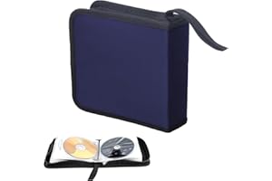 Yitobici Sac de rangement pour CD, disques CD DVD, en nylon, avec fermeture éclair, pour 40 disques, sac de rangement pour CD pour voiture et maison, bleu