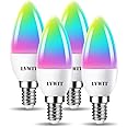 LVWIT Dimmable E14 WiFi Candle LED Bulb, C37 Smart WiFi RGB Bulbs, 470Lm, 4.9W Replace 40 Watt, Compatible with Alexa, Echo and Google Assistant,Dimmed TUYA/Smart Life APP (Pack of 4)