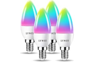 LVWIT E14 Smart LED Lampe Alexa Glühbirne 4.9W Dimmbar LED RGB WIFI Birne RGB Kaltweiße Warmweiße Licht, APP Steuerung, Sprachsteuerung, Kompatibel mit Alexa, Google Home (4er Pack)