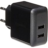 Amazon Basics - USB Charging Adapter (2.4 Amp) with 2 Ports - Black