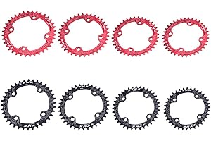Tbest Vélo étroit Large Forme Unique Plateau de pédalier BCD 104 mm 32T 34T 36T 38T BMX MTB Route VTT Simple Vilebrequin Chaîne De Réparation Anneau Pièces - Noir, Rouge