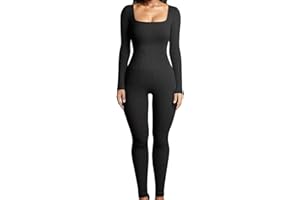 Merlvida Sport Jumpsuits für Damen Eng Langarm Jumpsuit Nahtloser Overall Elastischer Bodysuit Figurformender Einteiler Sexy One Piece Bodycon Outfit für Yoga Fitness Gym