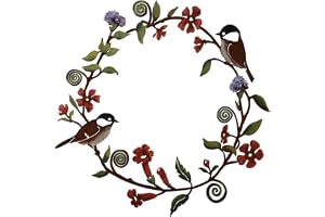 KOMUNJ Dörrkrans året runt, metallfågelkrans, dörrkrans, dekoration, med blad blommor och fåglar, motiv, dekoration, ytterdör