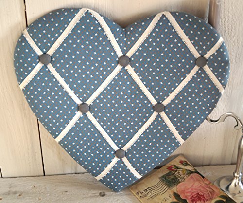 Pinnwand Memoboard Kartenhalter Herz Stoff (Blau) - 2