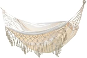 ‎SENDOWTEK Sendowtek Hängematte Outdoor Boho-Stil Hängematte Garten mit Makramee Hängematte Baumwolle mit Tragetasche Tragfähigkeit 300Kg Große Brasilianische Hängematte für Balkon Garten Terrasse Indoor - Beige